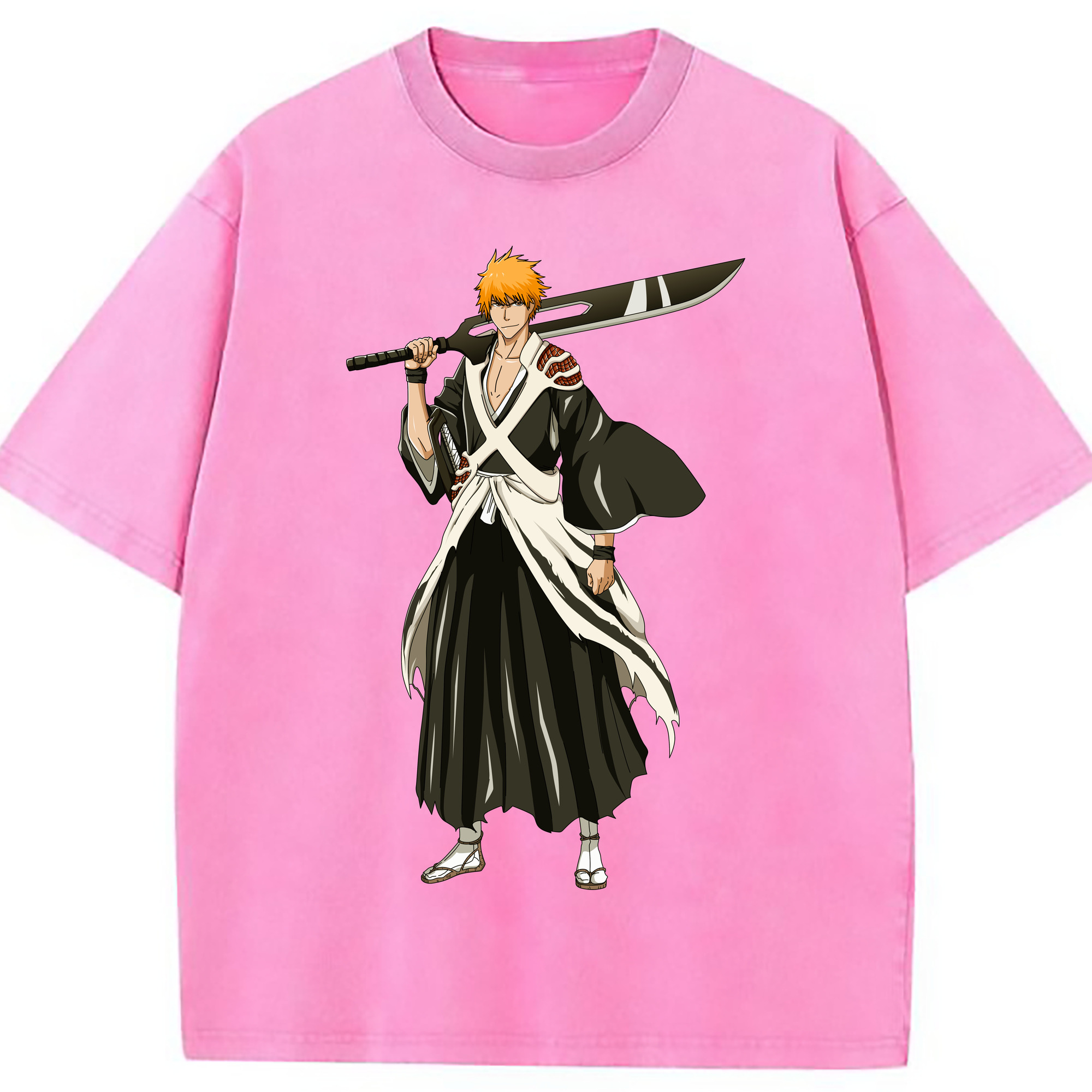（画像用） ブリーチ 黒崎一護（くろさき いちご）BLEACH Kurosaki Ichigo 綿100% ヴィンテージ風 半袖Tシャツ（フロントプリント）